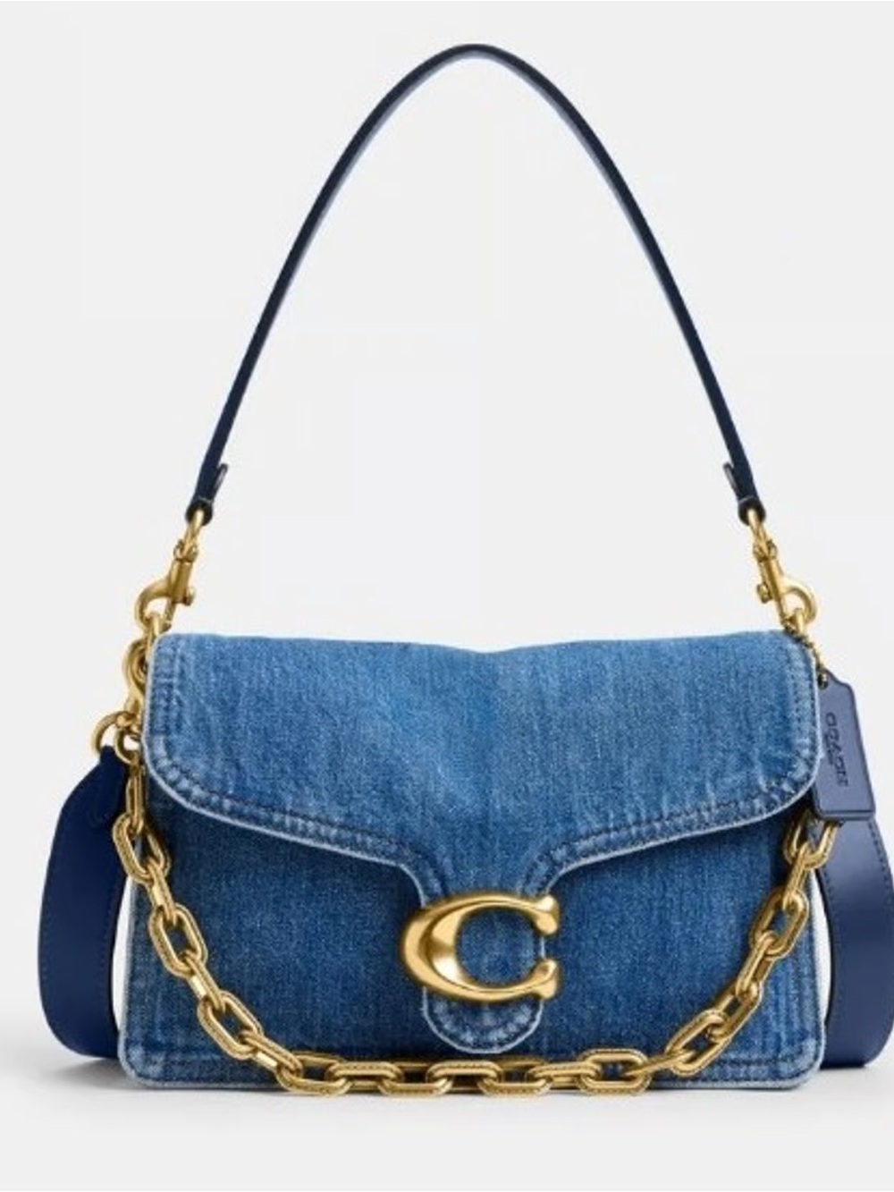 Coach Denim Tabby Shoulder Bag with Gold Chain - Blue